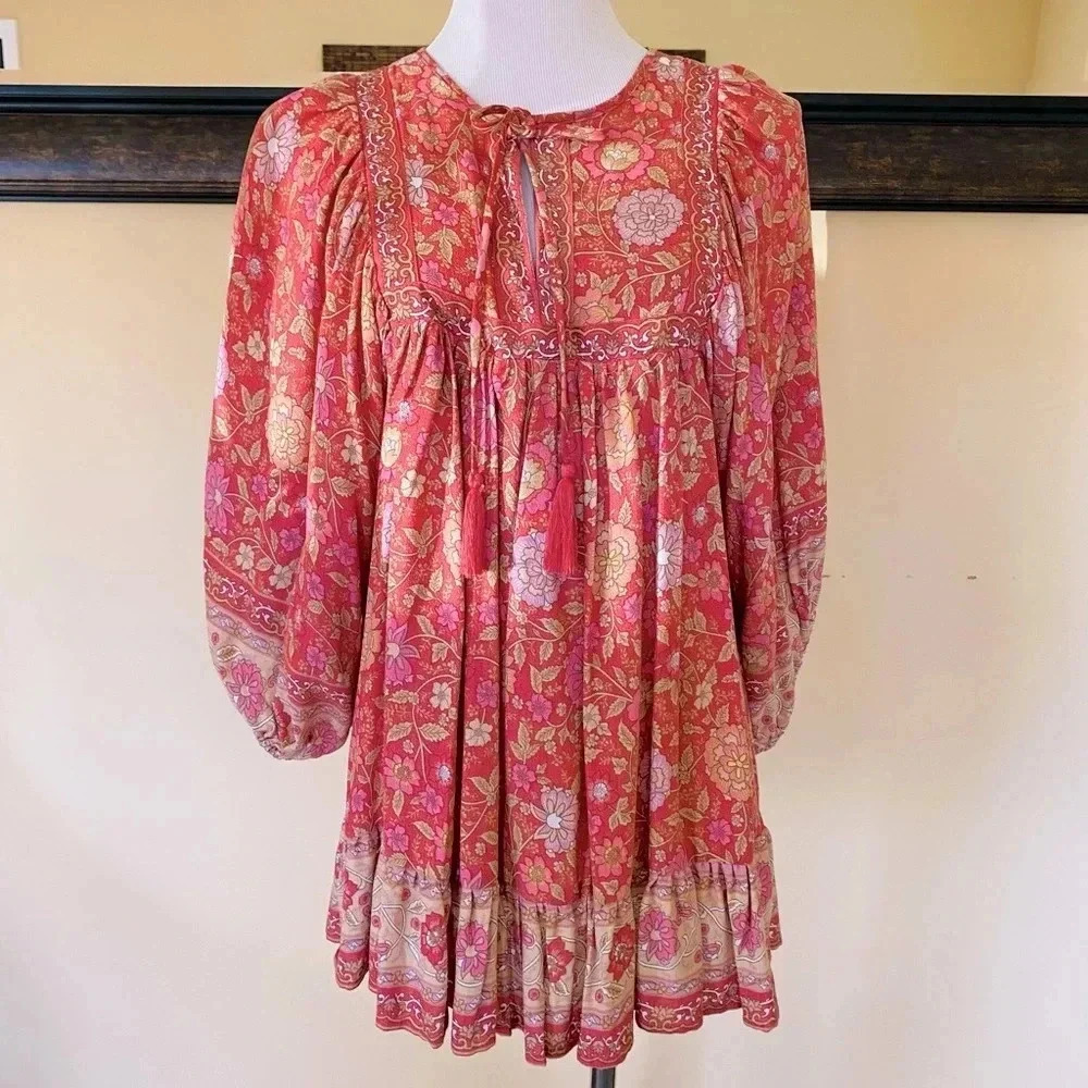 Rachel Zoe Floral Peasant Blouse NWT Small Deep Pink 3/4 Sleeve - Picture 2 of 11